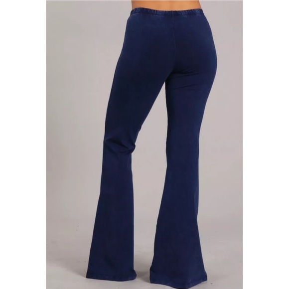 Galaxy Blue Boho Mineral Wash Flare Stretch Pants - Picture 4 of 6